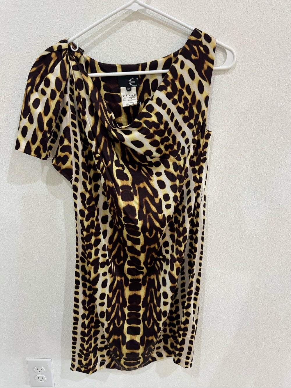 Just Cavalli One-Shoulder Animal Print Dress - Brown/Black/Cream